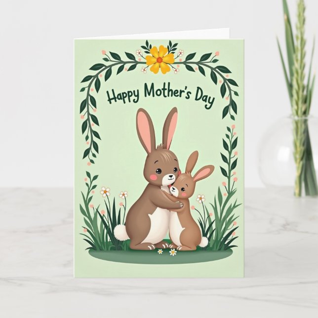 Sweet Mothers Day Bunny Hug Card (Front)