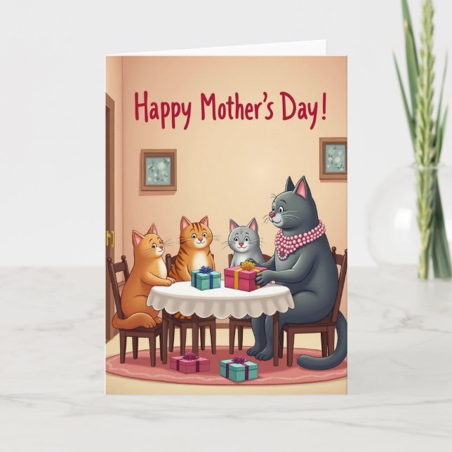Sweet Mothers Day Cat Family Card (Front)