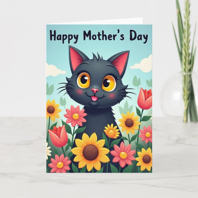 Sweet Mothers Day Cat Floral Card (Front)