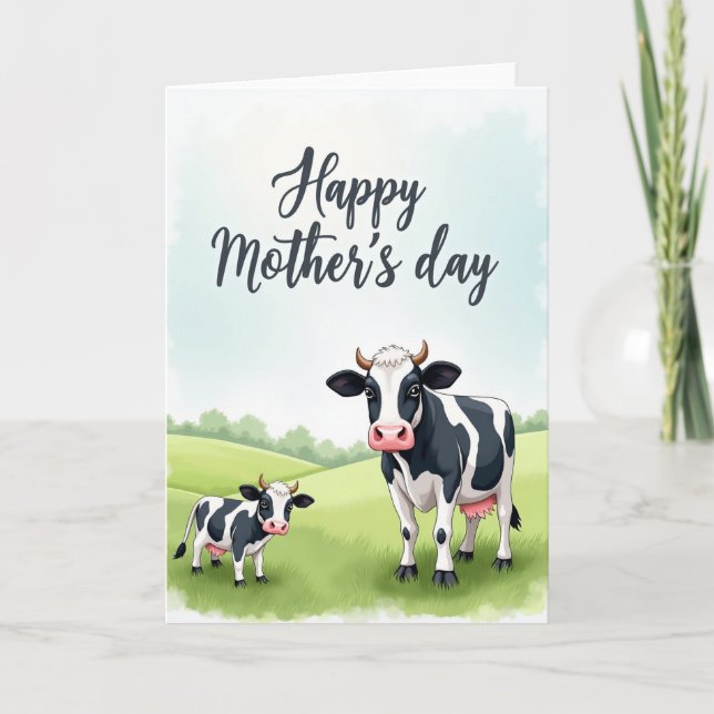 Sweet Mothers Day Cow Art Card (Front)