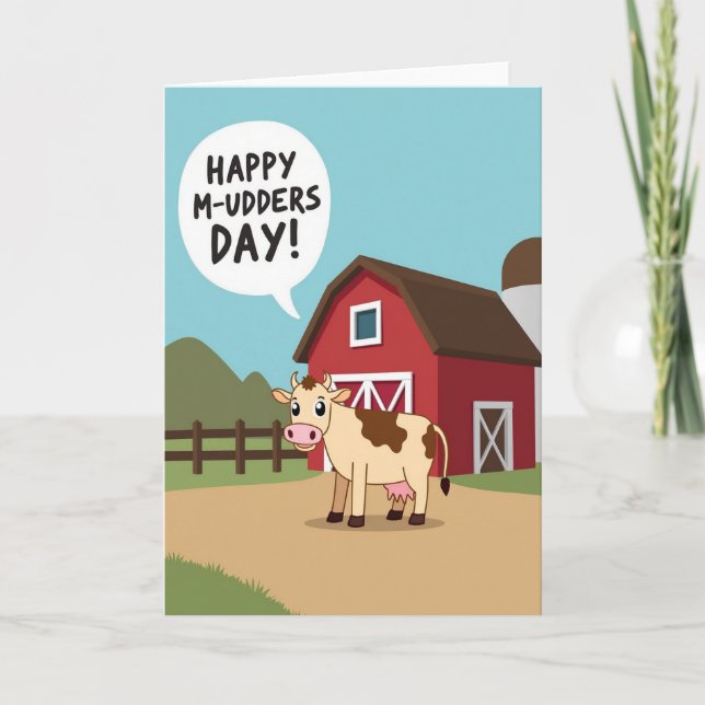Sweet Mothers Day Cow Illustration Card (Front)