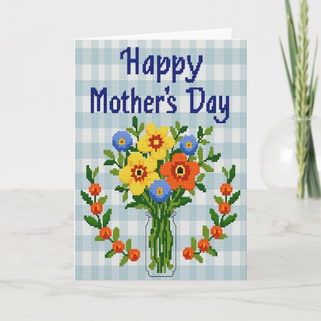 Sweet Mothers Day Cross Stitch Card (Front)