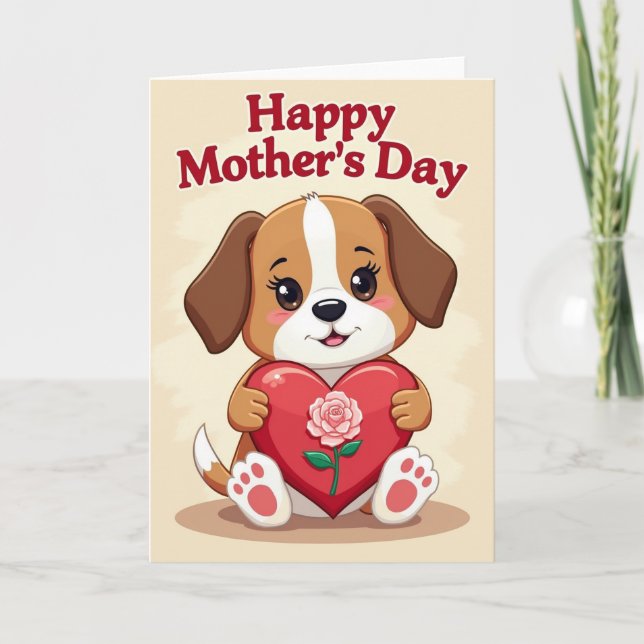 Sweet Mothers Day Dog Rose Card (Front)