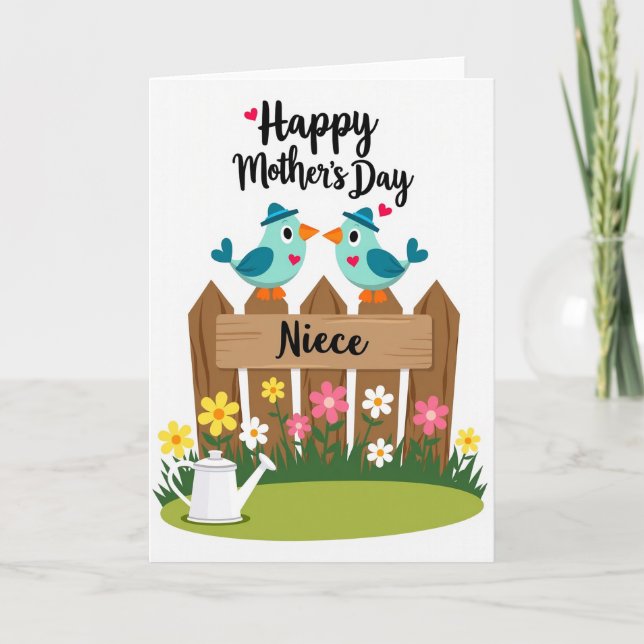 Sweet Mothers Day Fence Bird Card (Front)