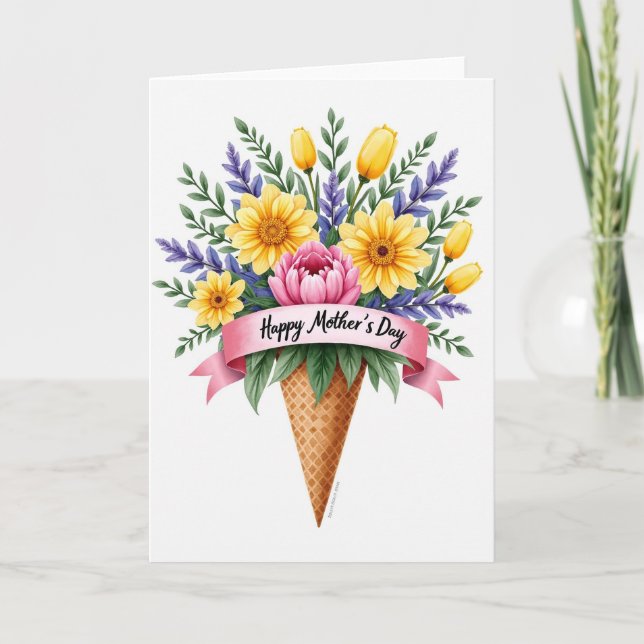 Sweet Mothers Day Floral Cone Card (Front)