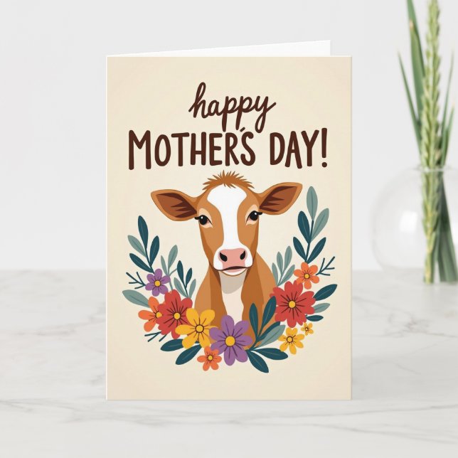Sweet Mothers Day Floral Cow Card (Front)