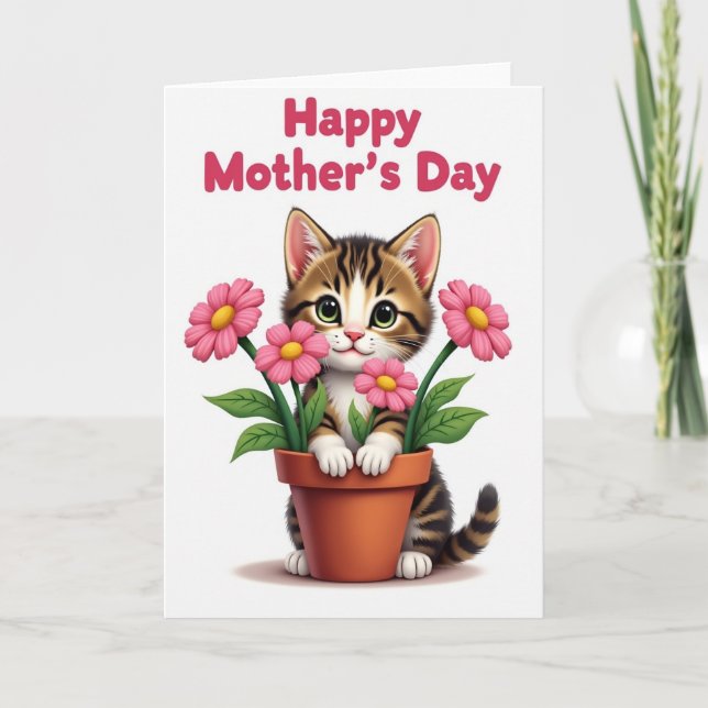 Sweet Mothers Day Floral Feline Card (Front)