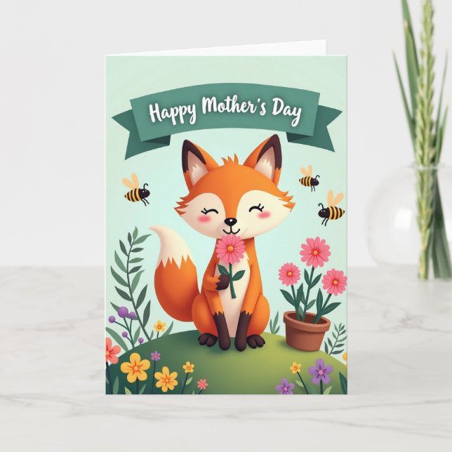 Sweet Mothers Day Fox Art Card (Front)