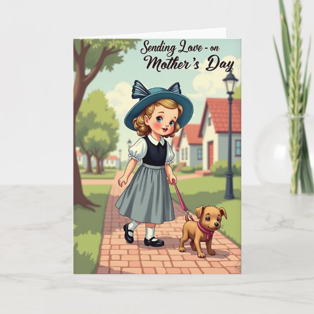Sweet Mothers Day Girl And Puppy Card (Front)