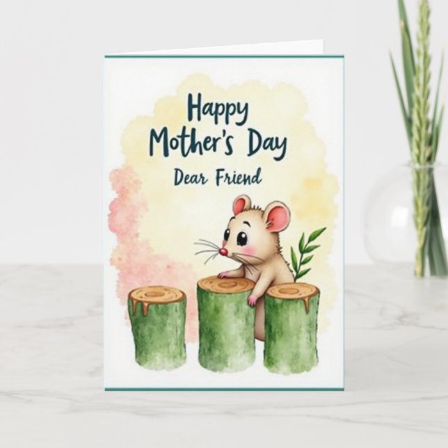 Sweet Mothers Day Mouse Peeking Card (Front)