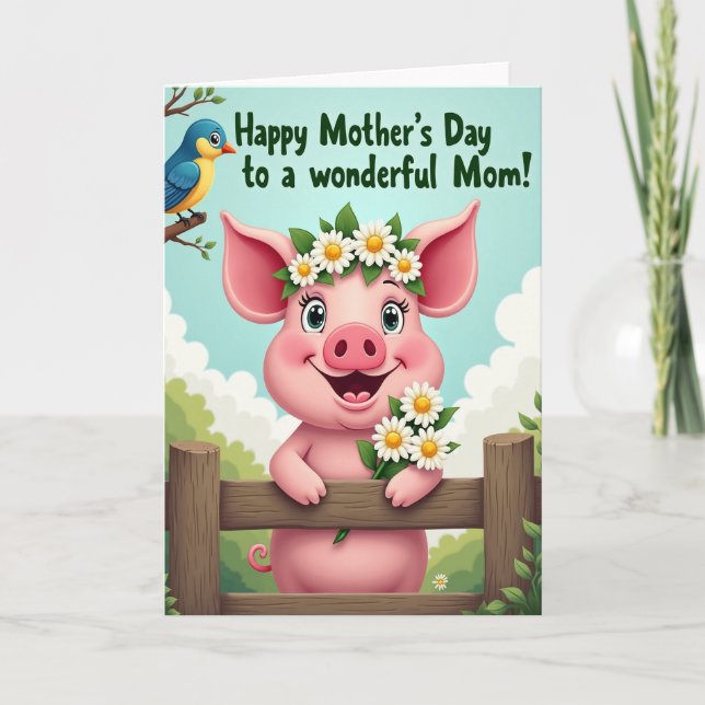 Sweet Mothers Day Pig Illustration Card (Front)