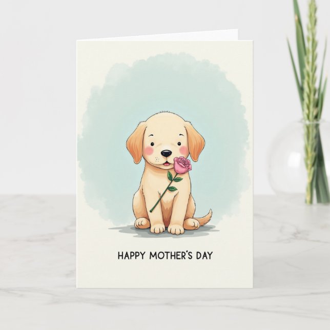 Sweet Mothers Day Pup With Rose Card (Front)
