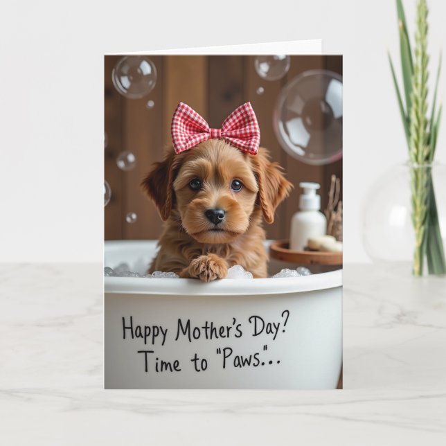 Sweet Mothers Day Puppy Bath Card (Front)