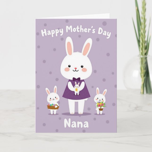 Sweet Mothers Day Rabbit Family Card (Front)