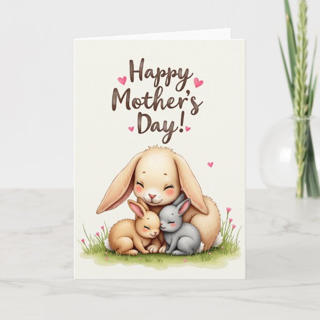 Sweet Mothers Day Rabbits Card (Front)