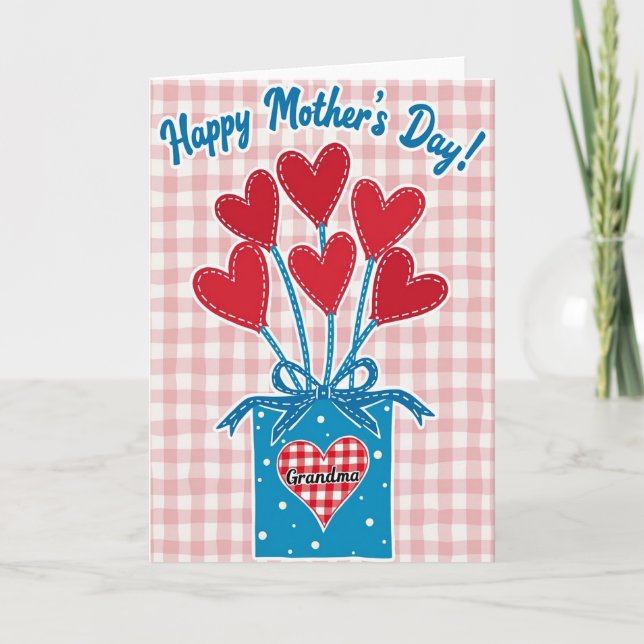 Sweet Mothers Day Stitched Heart Card (Front)