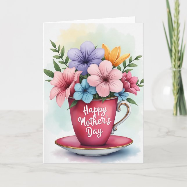 Sweet Mothers Day Teacup Bouquet Card (Front)