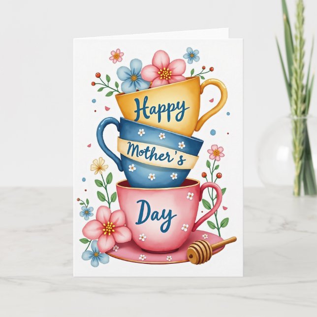 Sweet Mothers Day Teacups Card (Front)