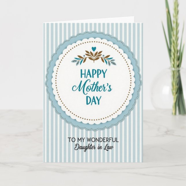 Sweet Mothers Day Teal Leaves Card (Front)