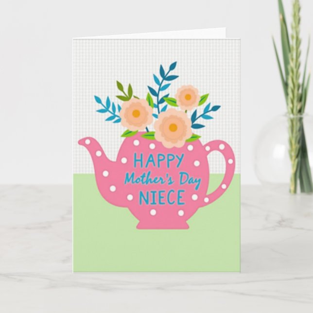 Sweet Mothers Day Teapot Design Card (Front)