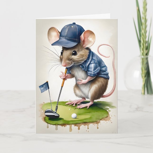 Sweet Mouse Playing Golf Blank Greeting  Card (Front)