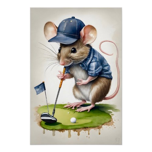 Sweet Mouse Playing Golf  Poster