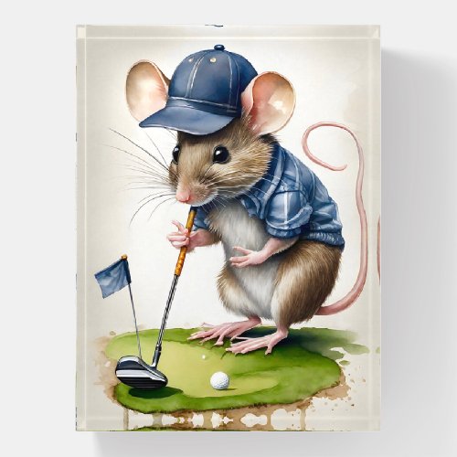 Sweet Mouse Playing Golf  Poster Paperweight