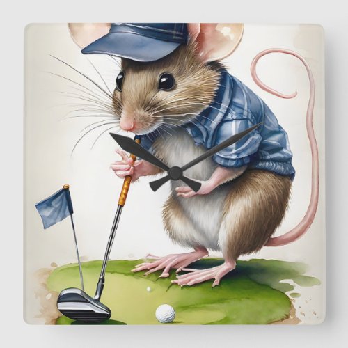Sweet Mouse Playing Golf  Poster Square Wall Clock