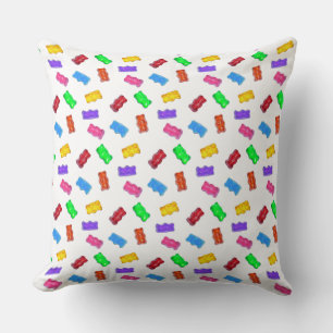 Sweet multicolored bear candy pattern on white throw pillow
