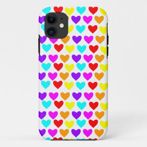 Sweet multicoloured hearts in a row shapes grid iPhone 11 case