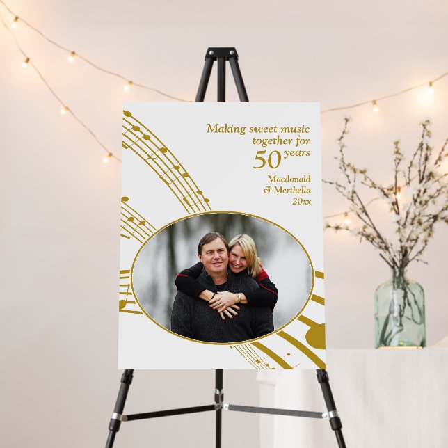 Sweet Music Notes 50th Golden Wedding Anniversary  Foam Board (In Situ (Stand))