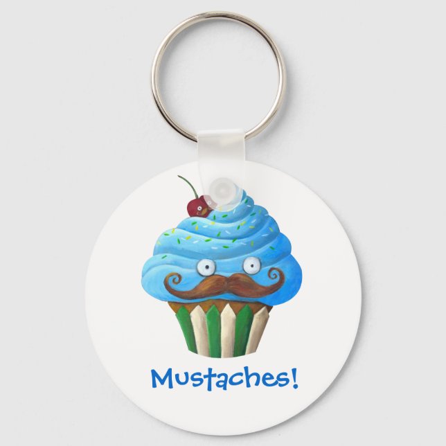Sweet Mustached Cupcake Keychain (Front)