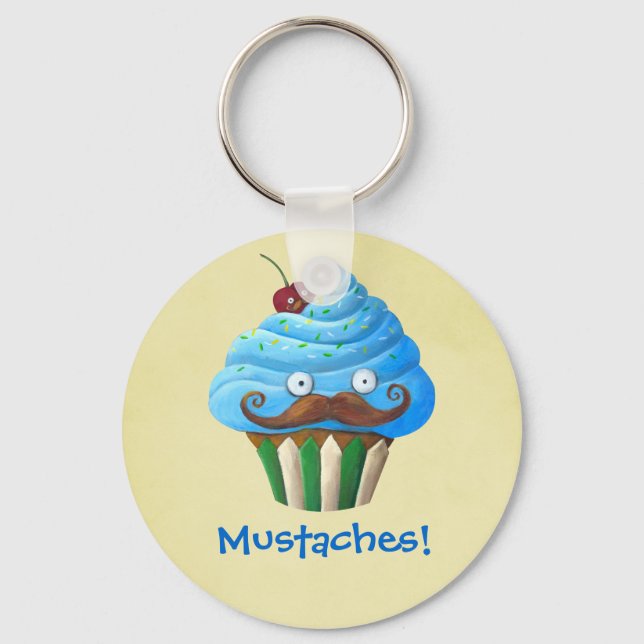 Sweet Mustached Cupcake Keychain (Front)