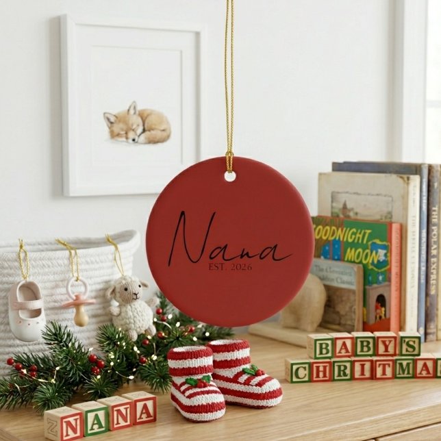 Sweet Nana EST Year Minimal Keepsake Script Ceramic Ornament (Creator Uploaded)