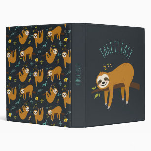 Sweet Napping Sloth "Take It Easy" 3 Ring Binder