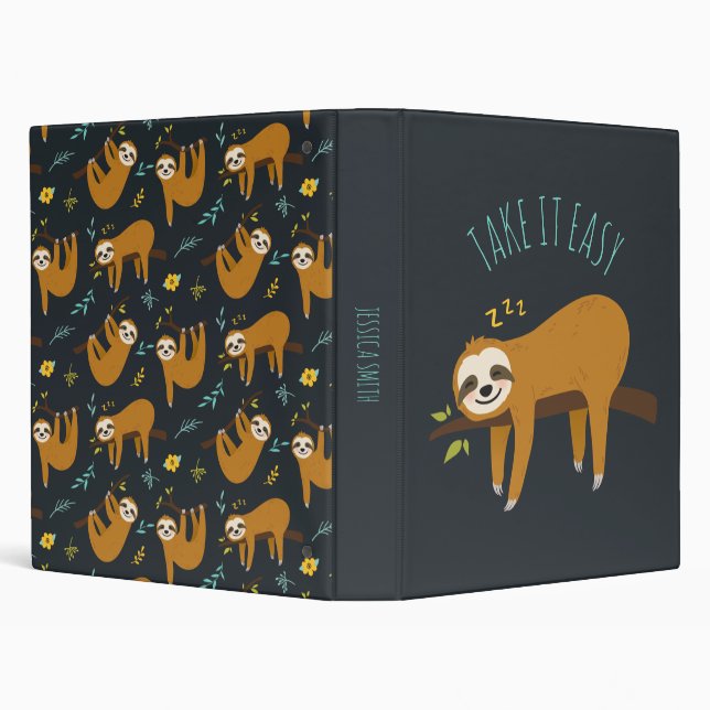 Sweet Napping Sloth "Take It Easy" 3 Ring Binder (Background)