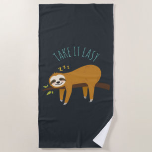 Sweet Napping Sloth "Take It Easy" Beach Towel