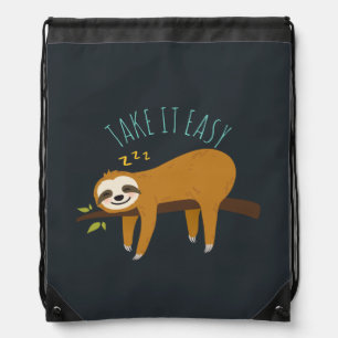 Sweet Napping Sloth "Take It Easy" Drawstring Bag