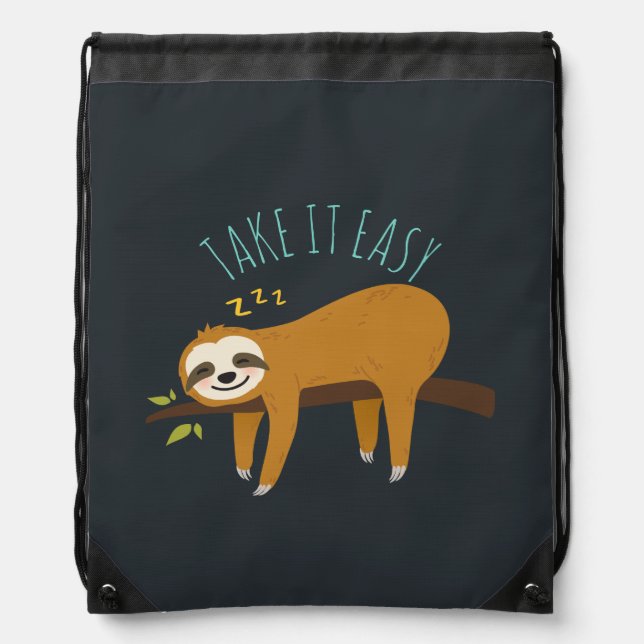 Sweet Napping Sloth "Take It Easy" Drawstring Bag (Front)