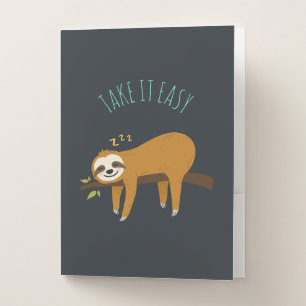 Sweet Napping Sloth "Take It Easy" Pocket Folder