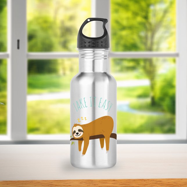 Sweet Napping Sloth "Take It Easy"  Stainless Steel Water Bottle (Creator Uploaded)