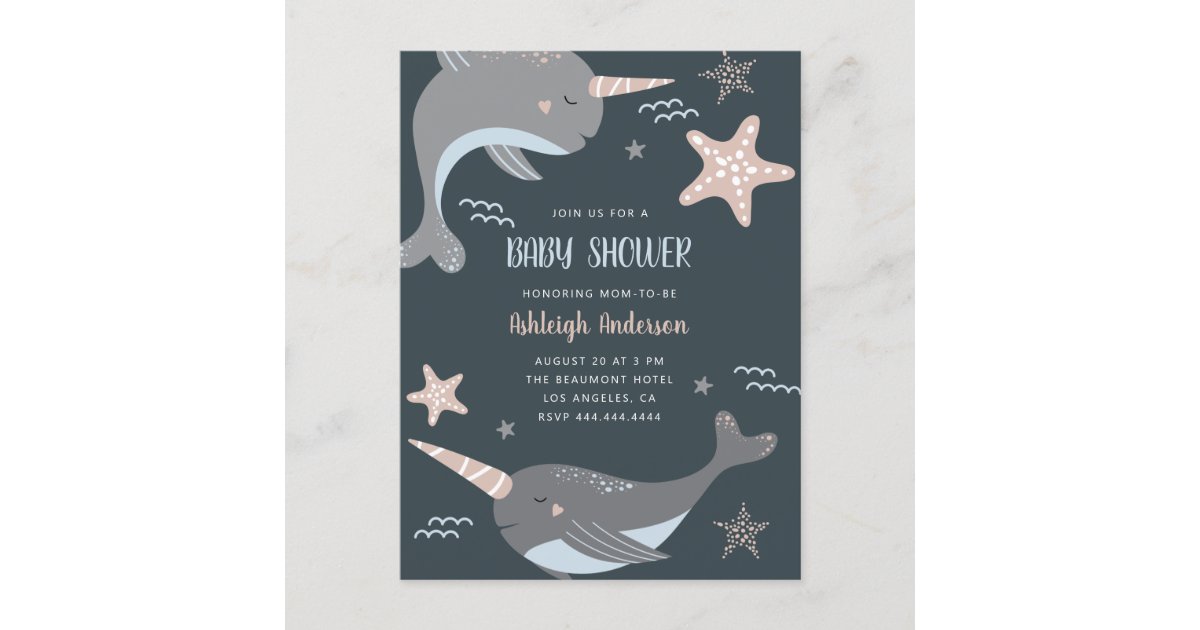 Sweet Narwhal Nautical Themed Baby Shower Invitation ...