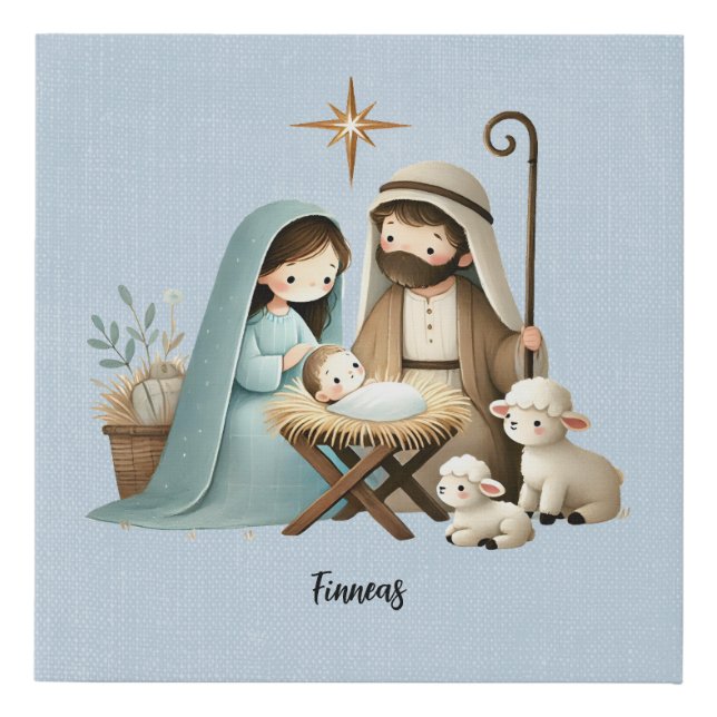 Sweet Nativity Scene Baby Jesus Manger  Faux Canvas Print (Front)