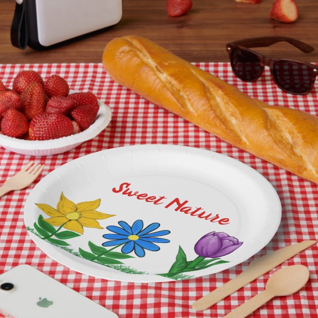 Sweet Nature Garden Flowers Purple Yelllow Blue Paper Plates (Picnic)