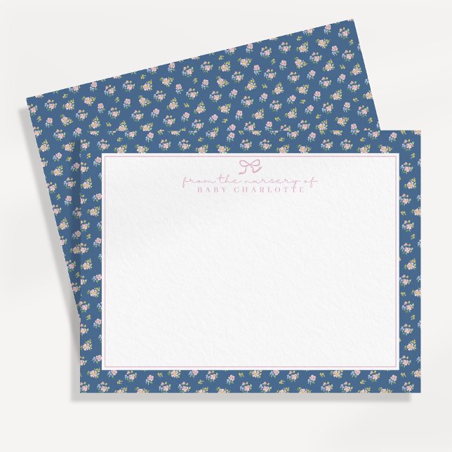 Sweet Navy Floral Nursery Note Card (Creator Uploaded)