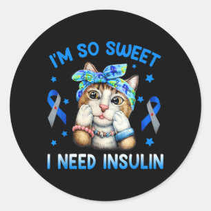 Sweet Need Insulin Diabetes Awareness Cat Bandana Classic Round Sticker