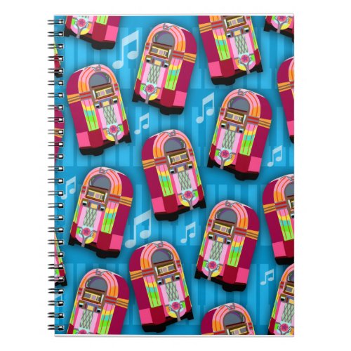 Sweet Neon Jukeboxes Fun Retro Pattern  Notebook