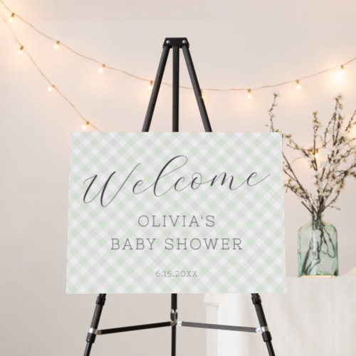 Sweet Neutral Gingham Baby Shower Welcome Sign