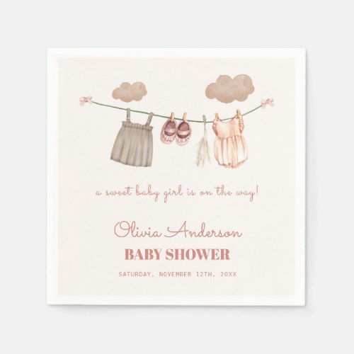 Sweet Neutral Pink Boho Baby Girl Clothes Shower Napkins