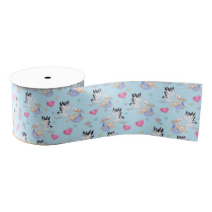 Sweet New Baby Boy and Stork  Grosgrain Ribbon